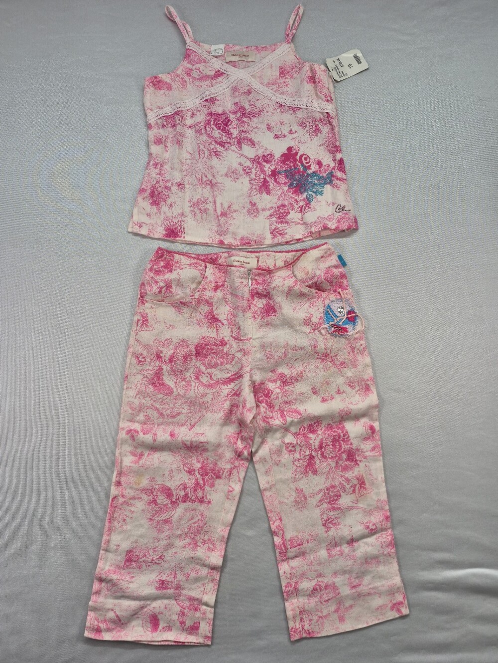 Christian Lacroix Girls 10 Outfit Piece Top/ Capris Linen Pink Floral NWT $232